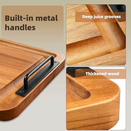 MAVOTER Large Wooden Charcuterie Boards with Handles, Extra Long Wood Serving Tray Platters,Rectangular BBQ Meat Cutting Cheese Board for Party Appetizers,Home & Outdoor 23.6x11.8x1.1” - Image 3