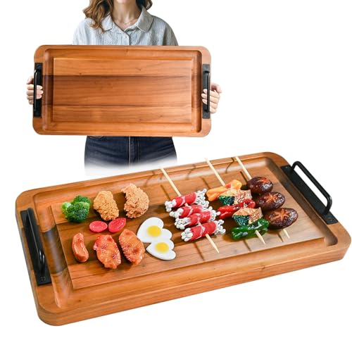 MAVOTER Large Wooden Charcuterie Boards with Handles, Extra Long Wood Serving Tray Platters,Rectangular BBQ Meat Cutting Cheese Board for Party Appetizers,Home & Outdoor 23.6x11.8x1.1” - Image 1