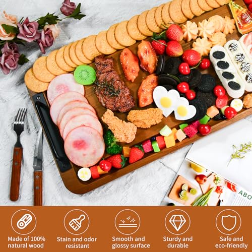 MAVOTER Large Wooden Charcuterie Boards with Handles, Extra Long Wood Serving Tray Platters,Rectangular BBQ Meat Cutting Cheese Board for Party Appetizers,Home & Outdoor 23.6x11.8x1.1” - Image 5