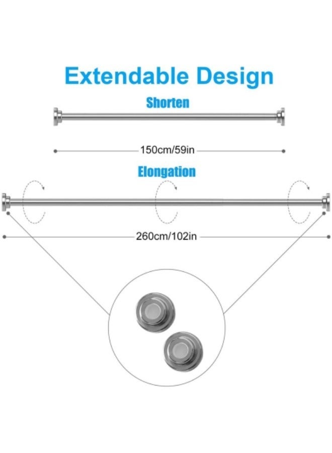Shower Curtain Rod 120-220cm Adjustable Tension Spring Telescopic Curtain Pole Stainless Steel Extendable Clothes Rail Extendable Pole No Drilling - Image 2