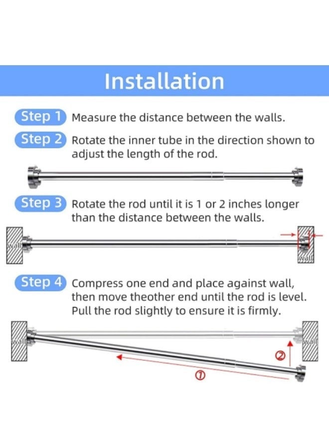 Shower Curtain Rod 120-220cm Adjustable Tension Spring Telescopic Curtain Pole Stainless Steel Extendable Clothes Rail Extendable Pole No Drilling - Image 4