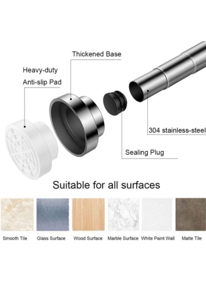 Shower Curtain Rod 120-220cm Adjustable Tension Spring Telescopic Curtain Pole Stainless Steel Extendable Clothes Rail Extendable Pole No Drilling - Image 3