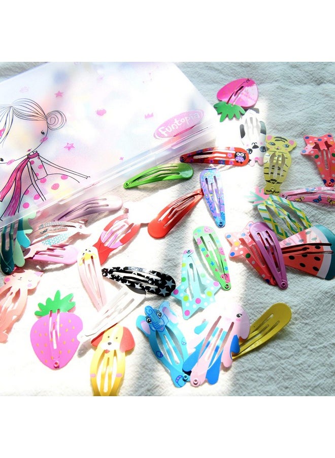 Funtopia - Funtopia Hair Clips for Girls,100 Pcs No Slip Metal Snap, Barrettes for Kids Teens Women, Cute Candy Color Cartoon Design Hair Pins (Animals Fruits Crowns Stars) - Image 1
