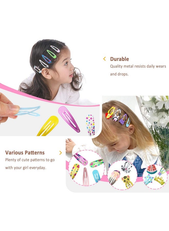 Funtopia - Funtopia Hair Clips for Girls,100 Pcs No Slip Metal Snap, Barrettes for Kids Teens Women, Cute Candy Color Cartoon Design Hair Pins (Animals Fruits Crowns Stars) - Image 1