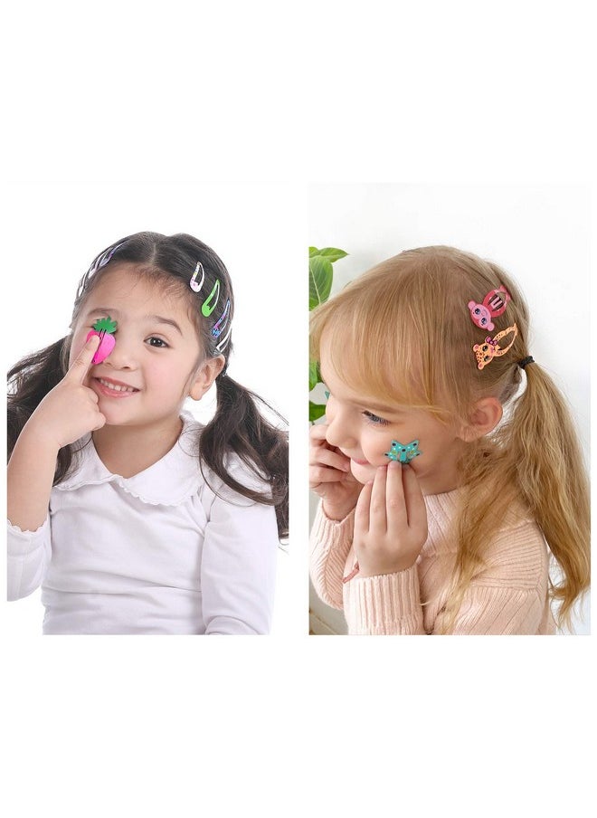 Funtopia - Funtopia Hair Clips for Girls,100 Pcs No Slip Metal Snap, Barrettes for Kids Teens Women, Cute Candy Color Cartoon Design Hair Pins (Animals Fruits Crowns Stars) - Image 1