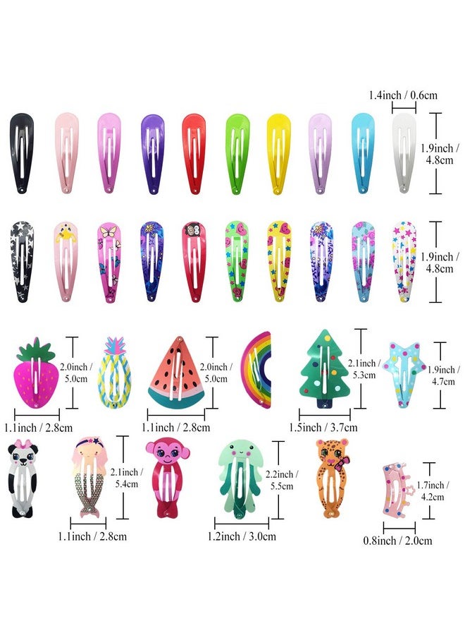 Funtopia - Funtopia Hair Clips for Girls,100 Pcs No Slip Metal Snap, Barrettes for Kids Teens Women, Cute Candy Color Cartoon Design Hair Pins (Animals Fruits Crowns Stars) - Image 1