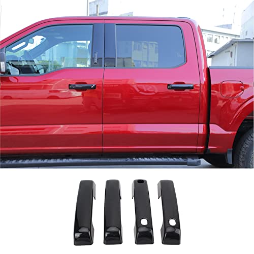ERIDANUS for 2021 2022 2023 2024 Ford F150 Exterior Door Handle Deocr Cover Trim Bezels with Smart Keyhole Glossy Black ABS 4 PCS - Image 1