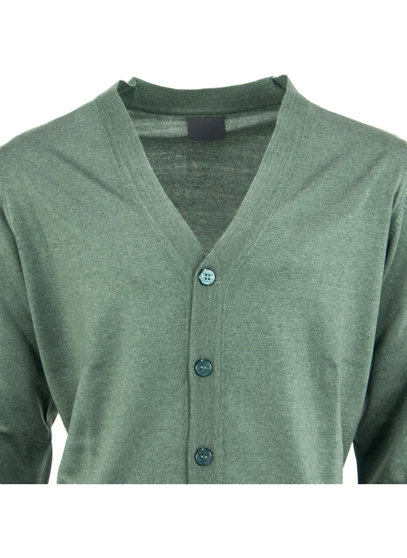 Oppland Men's Dad Cardigan Front Buttoned Classic Double Pocket Casual Cut Fine Wool Woven