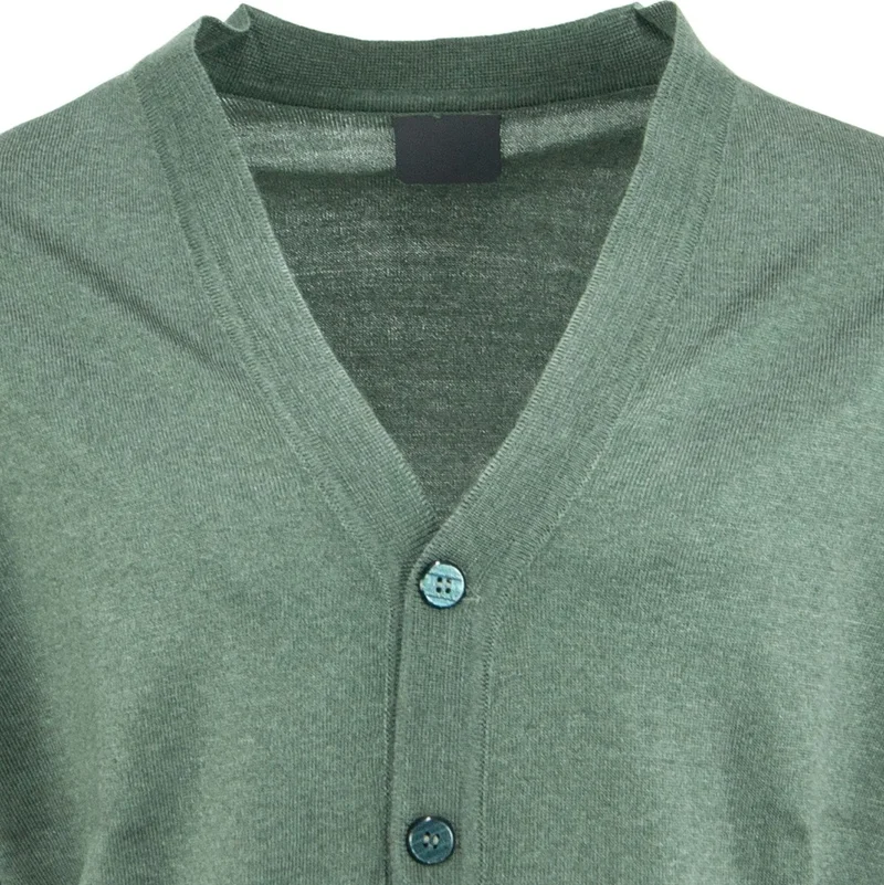 اوبلاند Men's Dad Cardigan Front Buttoned Classic Double Pocket Casual Cut Fine Wool Woven