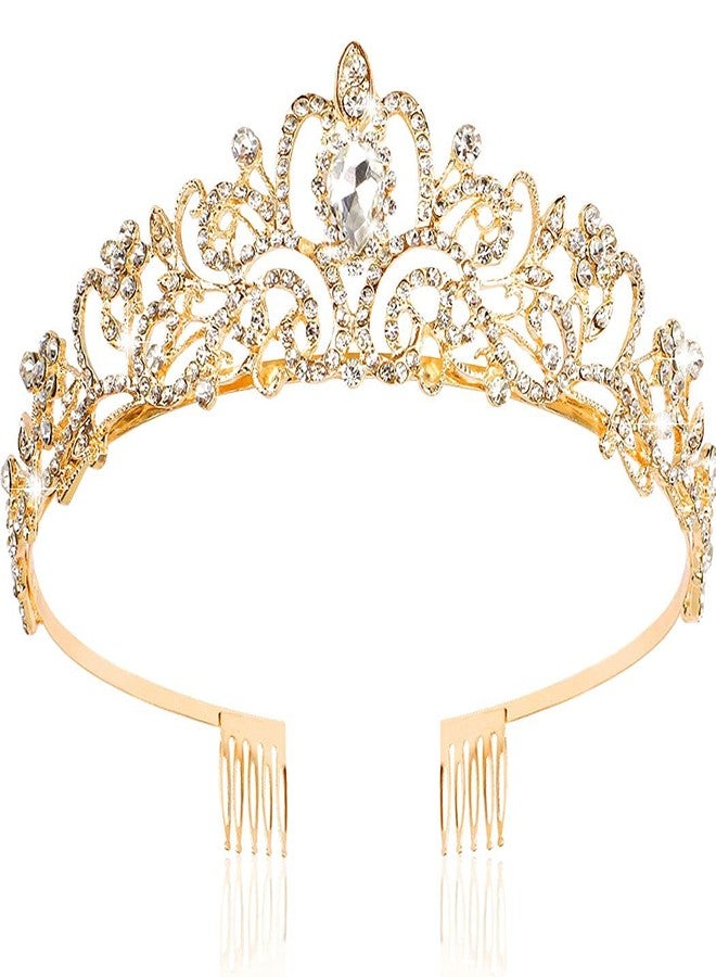 CHANACO Gold Tiara and Crowns for Women, Girls - Crystal Princess Tiara for Birthday, Wedding, Halloween, Cosplay - Image 1