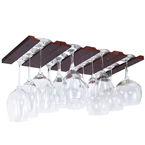 Rustic State Vigo 4 Sectional Adjustable Wood Under Cabinet Wine Glass Holder Wine Glass Rack Hanging Shelf Stemware Glassware Bar Organizer 12 Wine Glass Storage 11 Inch Deep Mahogany
