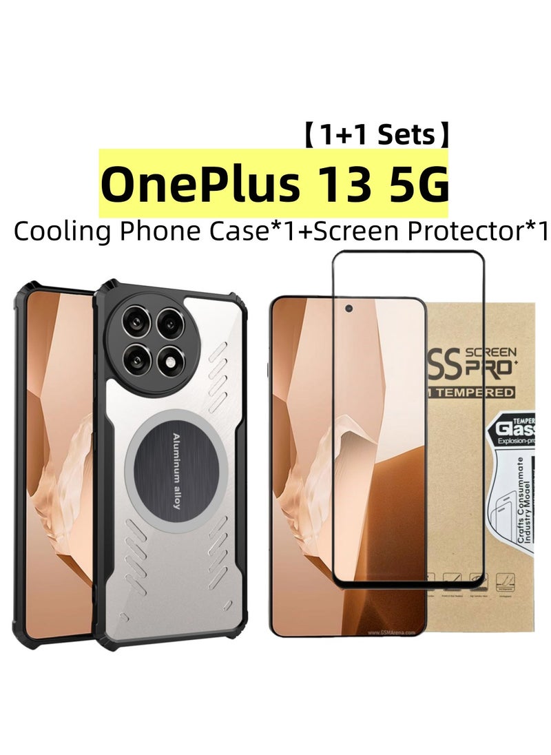 [1+1 Sets] For OnePlus 13 5G Case & Screen Protector Magnetic Suction Car Phone Cover with Cooling and Anti Drop Function Tempered Glass Screen Protector