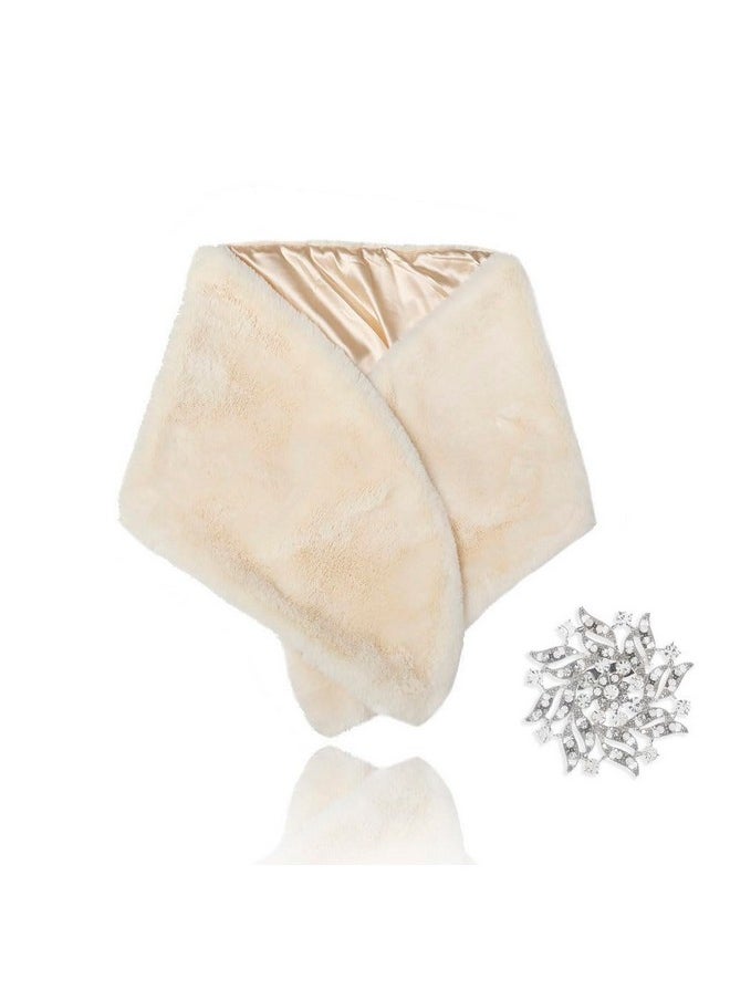 Tgirls - Women'S Wedding Faux Fur Shawl And Wrap Bridal Fur Stole Fur Scarf For Bride And Bridesmaids (Beige) - Image 1