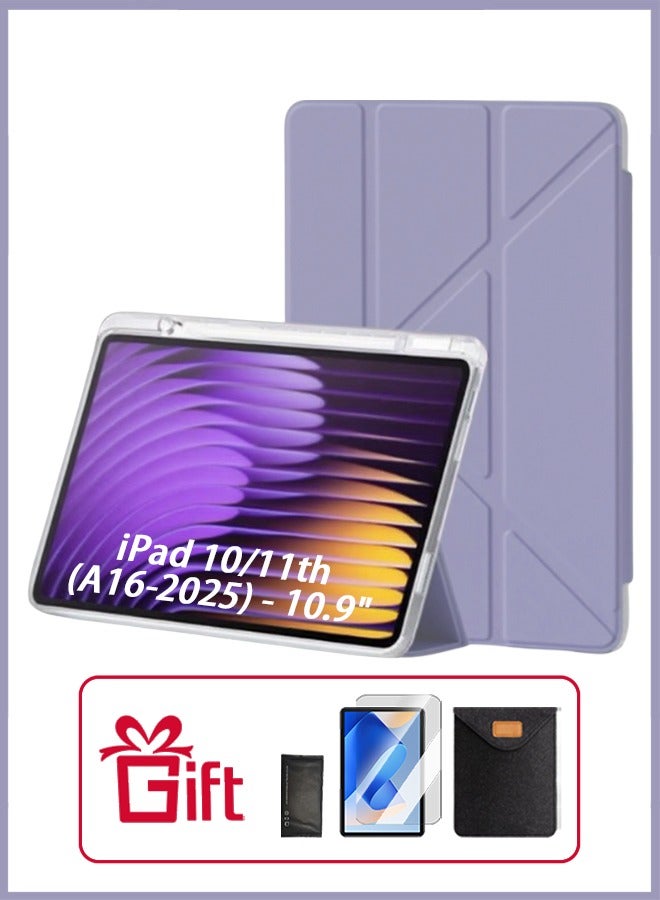 iPad 11th Generation Case (A16 2025) Case and iPad 10th 10.9 Inch Case With Pen Slot, iPad A16 Case Shockproof Y Folding Stand, Transparent Tpu Protective Case, iPad Cover With Flip Cover Stand Smart Wake-Up/ AED 23 Gift Set Anti-Glare Protective Film - Purple - Image 1
