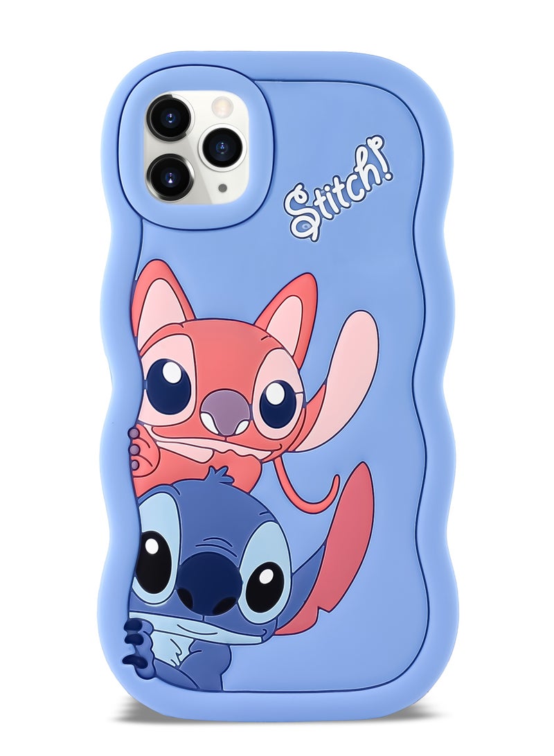 حافظة هاتف من السيليكون الناعم المتموج ثلاثية الأبعاد من Lilo and Stitch لهاتف Iphone 16 Pro Max (أزرق فاتح) - Image 1