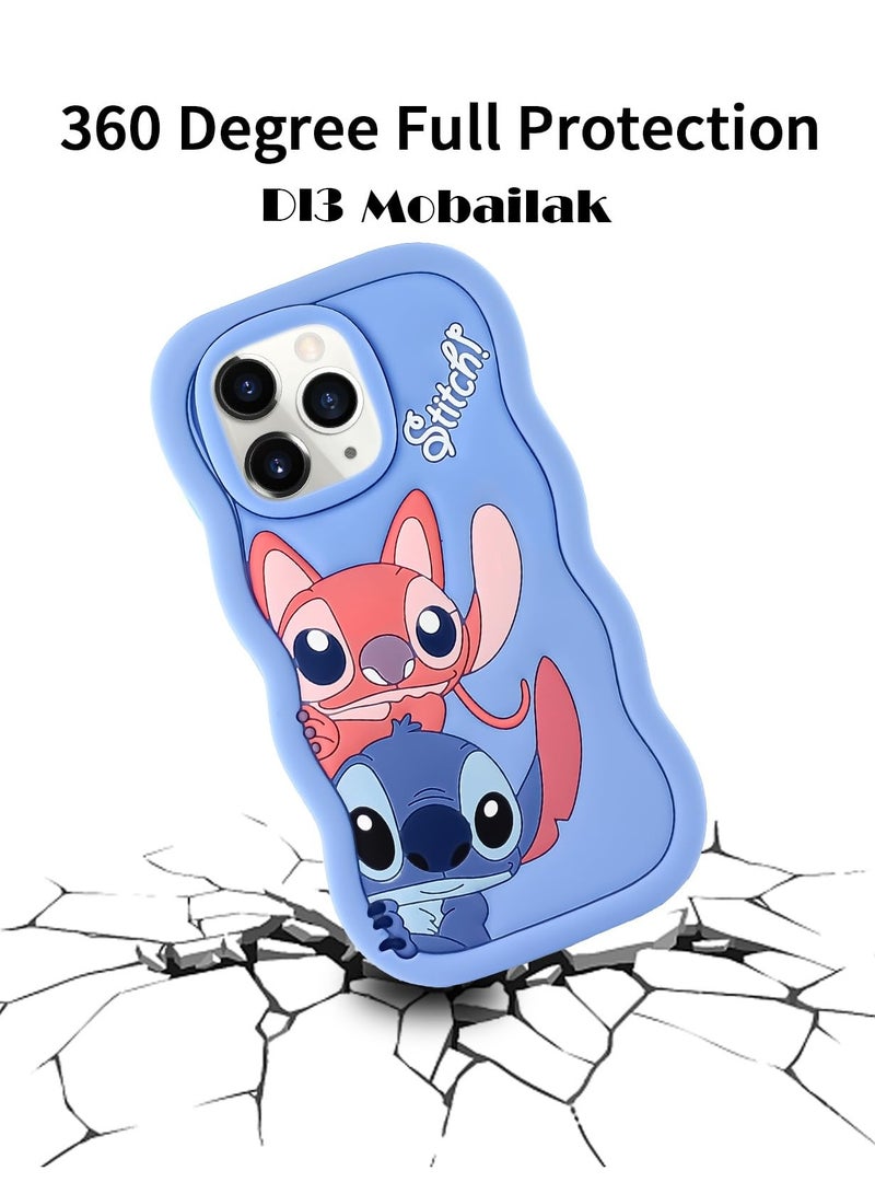 حافظة هاتف من السيليكون الناعم المتموج ثلاثية الأبعاد من Lilo and Stitch لهاتف Iphone 16 Pro Max (أزرق فاتح) - Image 3