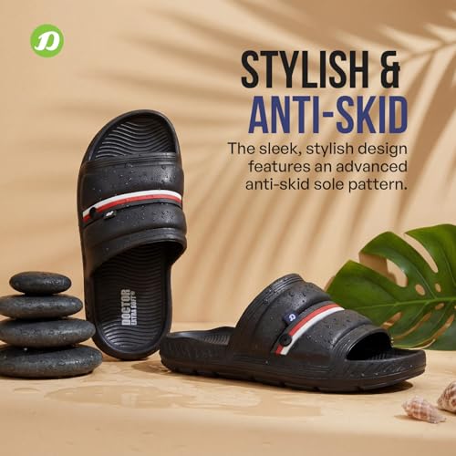 DOCTOR EXTRA SOFT Mens Classic Ultra Soft Sliders/Slippers With Cushion Footbed For Adult | Comfortable & Light Weight | Stylish & Anti-Skid | Waterproof & Everyday Flip Flops D-527, Black - Image 5