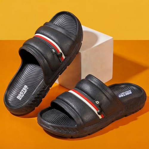 DOCTOR EXTRA SOFT Mens Classic Ultra Soft Sliders/Slippers With Cushion Footbed For Adult | Comfortable & Light Weight | Stylish & Anti-Skid | Waterproof & Everyday Flip Flops D-527, Black - Image 2