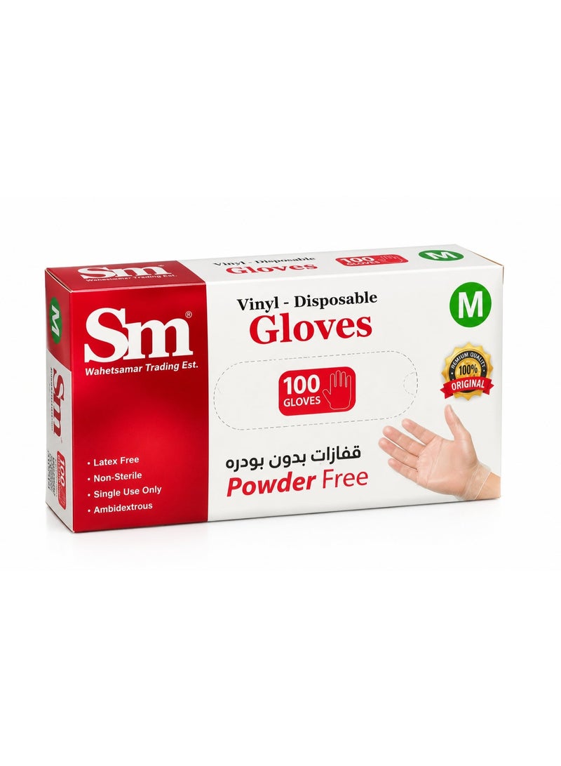 SM 5 Boxes Clear Vinyl Disposable Gloves, Powder-Free, 100 Gloves per Box (500 Gloves Total), Size M, Latex-Free, Single Use for Medical, Food Handling & Household Use - Image 2
