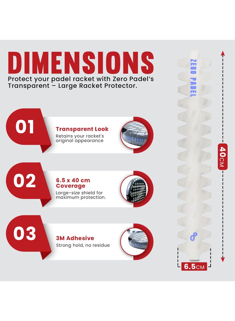 Zero Padel Racket Protector, Transparent – Large |  Lightweight & Durable for Maximum Edge Protection | Universal Fit, Easy to Apply - Image 3
