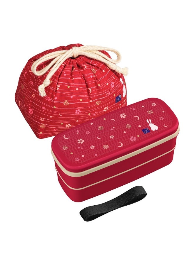 OSK Japanese Traditional Rabbit Moon Bento Box Set, PW-28C Renewal Version, Microwave-safe, Dishwasher-safe, Chopsticks, Bento Bag, Red - Image 1