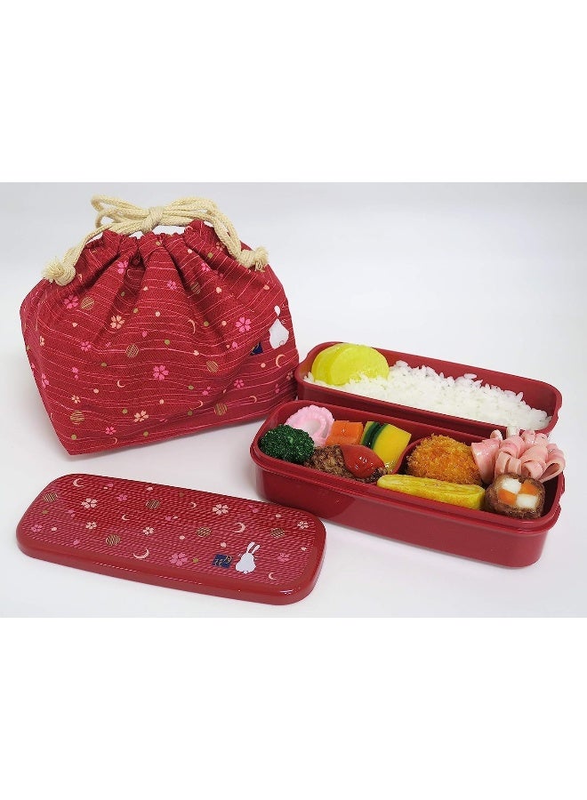 OSK Japanese Traditional Rabbit Moon Bento Box Set, PW-28C Renewal Version, Microwave-safe, Dishwasher-safe, Chopsticks, Bento Bag, Red - Image 3
