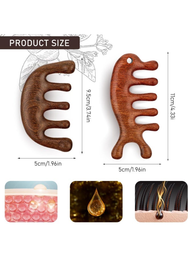 Red Blossom 2-Pack Wooden Scalp Massage Comb – Natural Wood Hair & Loc Comb Set for Scalp, Face & Meridian Massage | Head Relaxation Tool  - Image 2