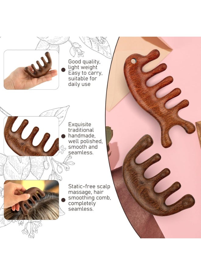 Red Blossom 2-Pack Wooden Scalp Massage Comb – Natural Wood Hair & Loc Comb Set for Scalp, Face & Meridian Massage | Head Relaxation Tool  - Image 3
