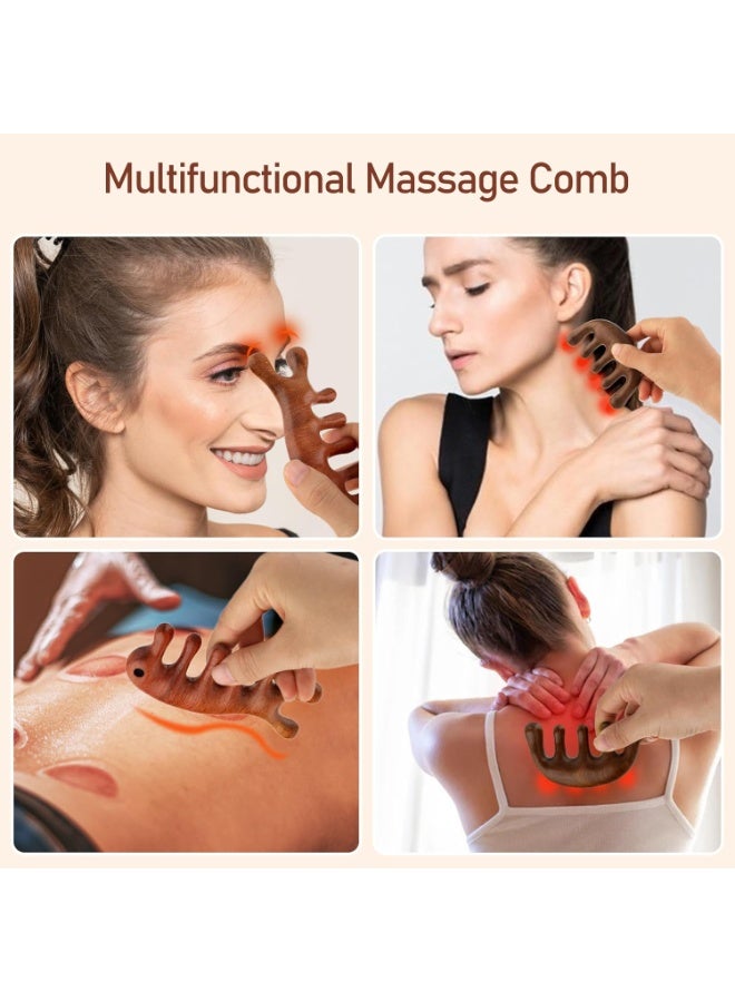 Red Blossom 2-Pack Wooden Scalp Massage Comb – Natural Wood Hair & Loc Comb Set for Scalp, Face & Meridian Massage | Head Relaxation Tool  - Image 5