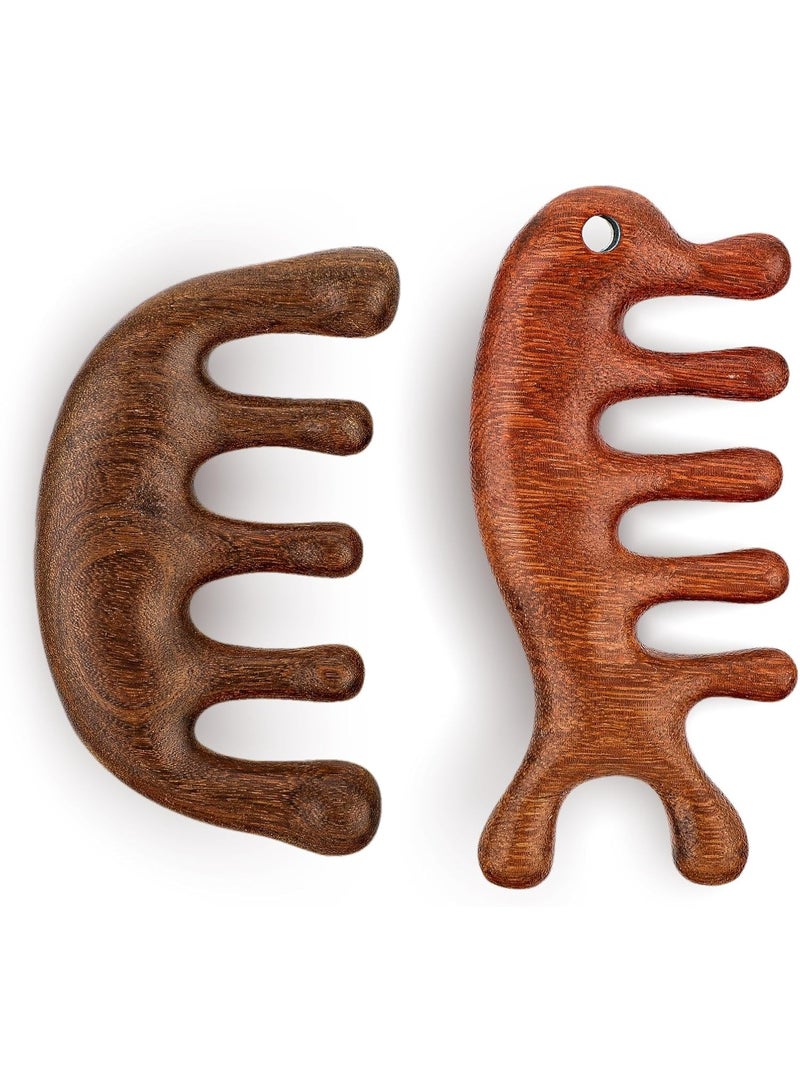 Red Blossom 2-Pack Wooden Scalp Massage Comb – Natural Wood Hair & Loc Comb Set for Scalp, Face & Meridian Massage | Head Relaxation Tool  - Image 1
