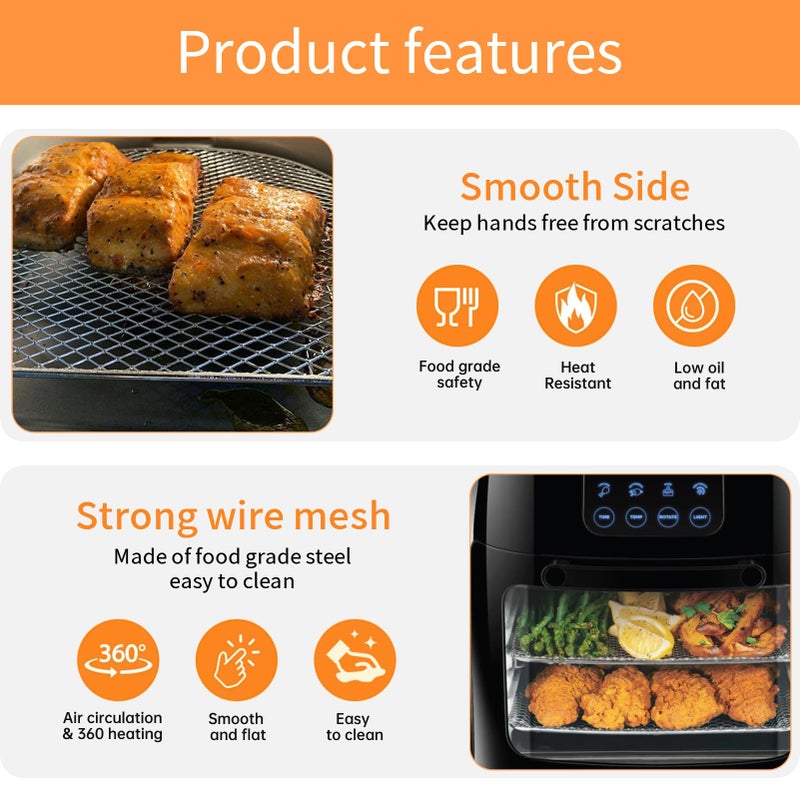 GWY Air Fryer Dehydrator Rack 3 PCS for Chefman 6.3QT 4-In-1 Digital Air Fryer Oven, 9.53''Ã— 9.53''Ã— 0.59'' Steel Air Fryer Plate Replacement Parts wire Rack - Image 4