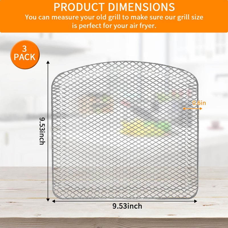 GWY Air Fryer Dehydrator Rack 3 PCS for Chefman 6.3QT 4-In-1 Digital Air Fryer Oven, 9.53''Ã— 9.53''Ã— 0.59'' Steel Air Fryer Plate Replacement Parts wire Rack - Image 2