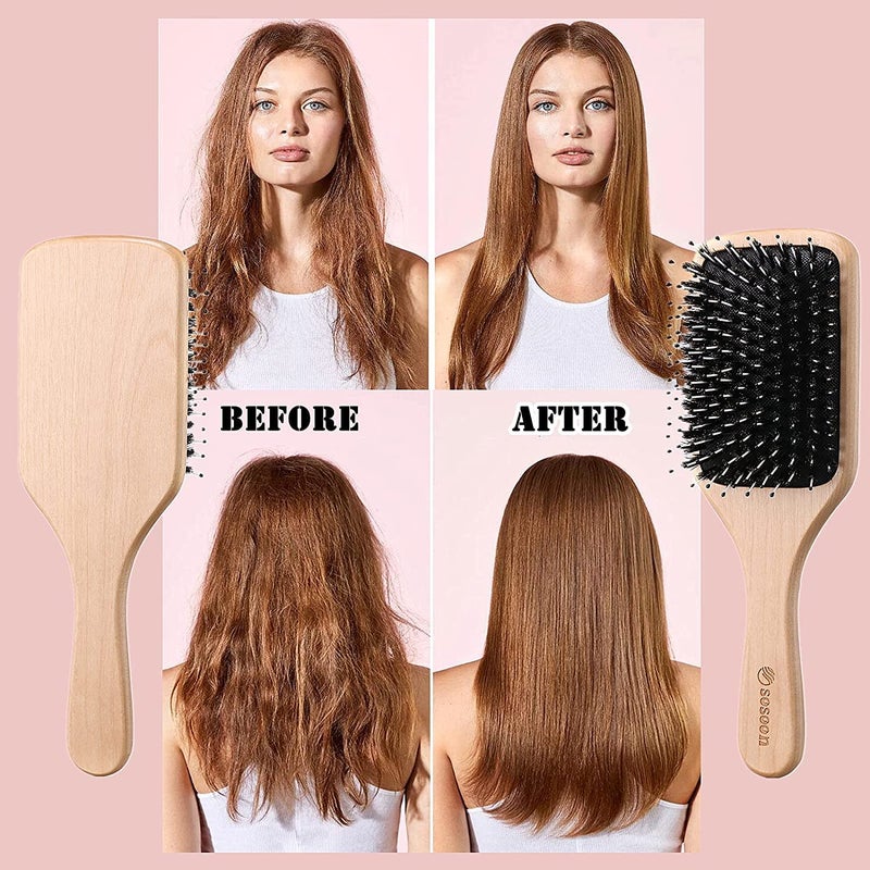 Sosoon Hair Brush, Boar Bristle Paddle Hairbrush for Long Short Thick Thin Curly Straight Wavy Dry Hair for Men Women Kids, No More Tangle, Giftbox & Tail Comb Included - Image 4