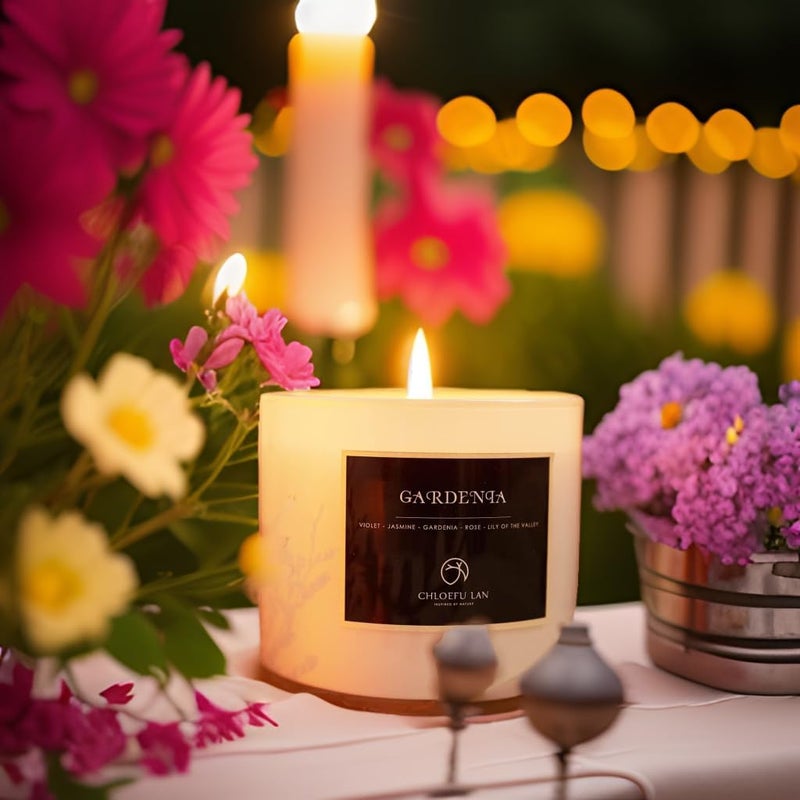 Chloefu LAN Gardenia Scented Candles - Highly Scented, 7.1oz|45 Hour Long Burning, Gifts for Women, 100% Natural Soy, Home Decor, White Glass Jar With Gift Box 2 Pack - Image 5