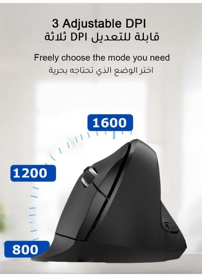 أميجوي ماوس عمودي مريح، ماوس لاسلكي بصري 2.4GHz مع مستقبل USB،فئران لاسلكية هادئة 800/1200/1600 DPI، خمسة أزرار، نقرة صامتة، لأجهزة الكمبيوتر المحمولة، وأجهزة الكمبيوتر المكتبية والكمبيوتر الشخصية وماك بوك وإلخ. - Image 4