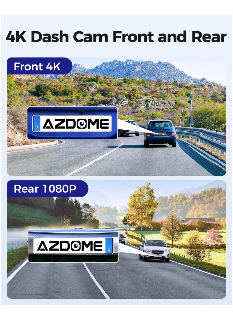 AZDOME - AZDOME M300S Dash Cam 4K+1080P Car Rear Camera Dash Cam 800MP Lens Built-in GPS WIFI Car DVR Voice Control Night Visio - Image 1