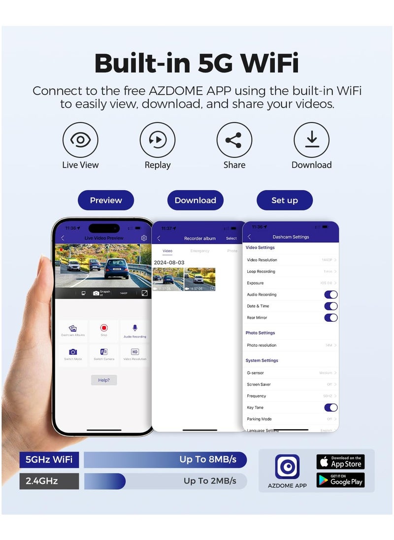AZDOME - AZDOME M300S Dash Cam 4K+1080P Car Rear Camera Dash Cam 800MP Lens Built-in GPS WIFI Car DVR Voice Control Night Visio - Image 1