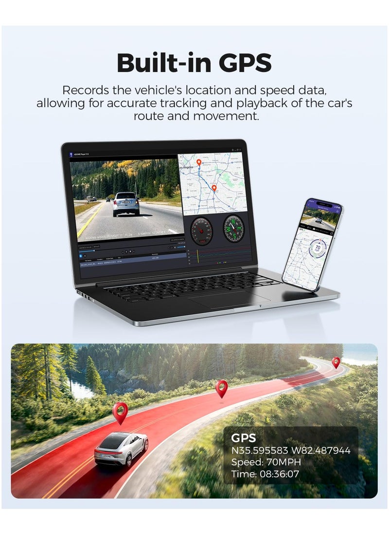 AZDOME - AZDOME M300S Dash Cam 4K+1080P Car Rear Camera Dash Cam 800MP Lens Built-in GPS WIFI Car DVR Voice Control Night Visio - Image 1