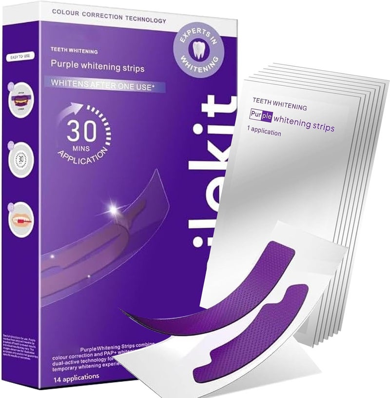 Purple Whitening Strips, Gently Remove Tooth Stains, Protect Tooth Enamel, Use Advanced 9d Whitening Technology to Create A Brighter Smile, Enamel Safe for Sensitive Tooth, 28 Strips - Image 1