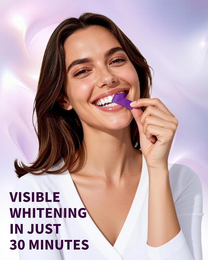 Purple Whitening Strips, Gently Remove Tooth Stains, Protect Tooth Enamel, Use Advanced 9d Whitening Technology to Create A Brighter Smile, Enamel Safe for Sensitive Tooth, 28 Strips - Image 3