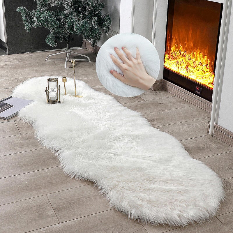 linmopm Faux Fur Rug Sheepskin Shag Fluffy Fuzzy White 2x6 ft Runner Rugs for Bedroom Bedside Bed Floor Living Room Plush High-Density Cushion Carpet Super Sofa Cover - Image 4