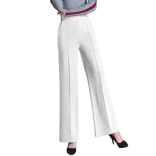 SWADESI STUFF Women's High-Waist Bell Bottom Pants – Retro Slim Fit Stretchable Flared Trousers for Casual, Party and Comfortable Wear (in, Alpha, L, Regular, Standard, White) - Image 1