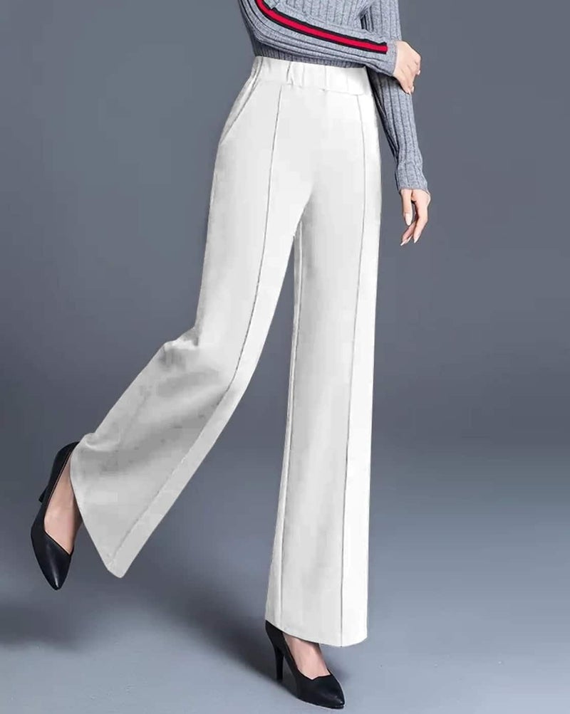 SWADESI STUFF Women's High-Waist Bell Bottom Pants – Retro Slim Fit Stretchable Flared Trousers for Casual, Party and Comfortable Wear (in, Alpha, L, Regular, Standard, White) - Image 5