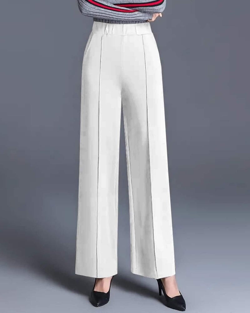SWADESI STUFF Women's High-Waist Bell Bottom Pants – Retro Slim Fit Stretchable Flared Trousers for Casual, Party and Comfortable Wear (in, Alpha, L, Regular, Standard, White) - Image 2