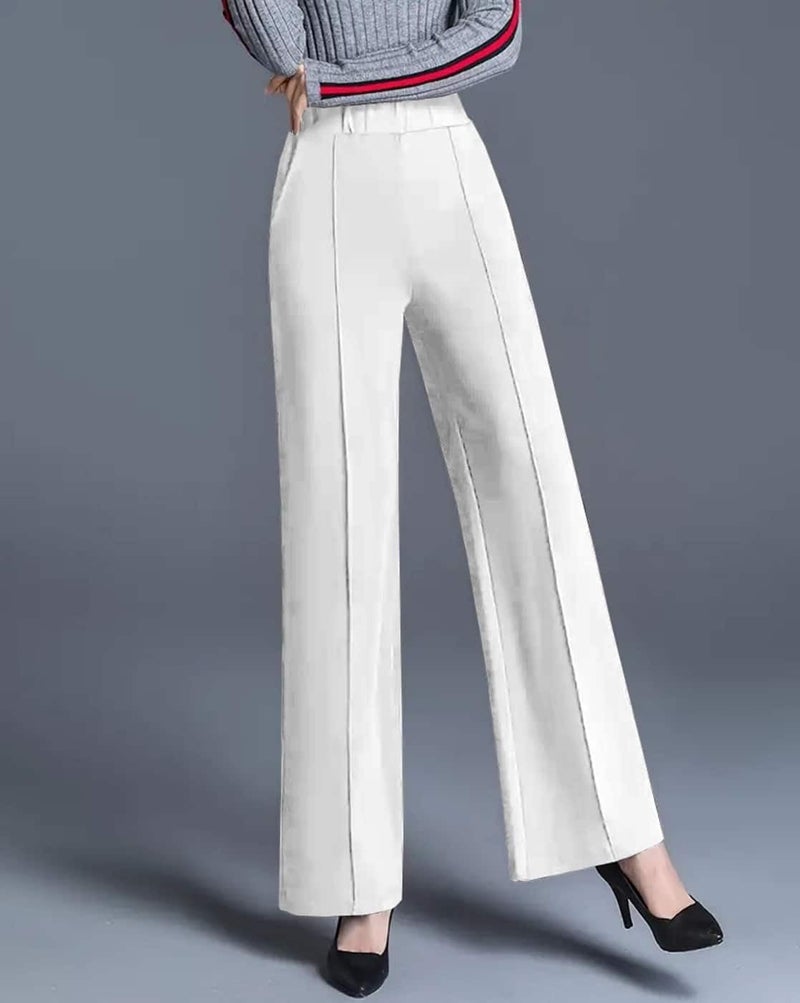 SWADESI STUFF Women's High-Waist Bell Bottom Pants – Retro Slim Fit Stretchable Flared Trousers for Casual, Party and Comfortable Wear (in, Alpha, L, Regular, Standard, White) - Image 3