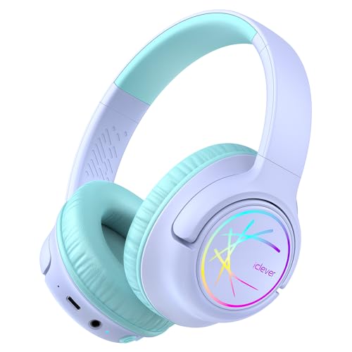 iClever Kids Bluetooth Headphones with LED Lights, BTH18 Safe Volume 74/85dBA, 43H Playtime, Bluetooth5.3 Kids Headphones Wireless Aux Cord for iPad/Tablet/Travel/School, Purple - Image 1
