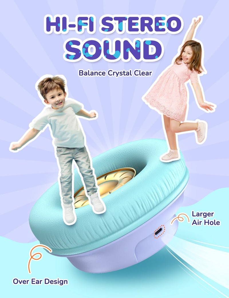 iClever Kids Bluetooth Headphones with LED Lights, BTH18 Safe Volume 74/85dBA, 43H Playtime, Bluetooth5.3 Kids Headphones Wireless Aux Cord for iPad/Tablet/Travel/School, Purple - Image 3