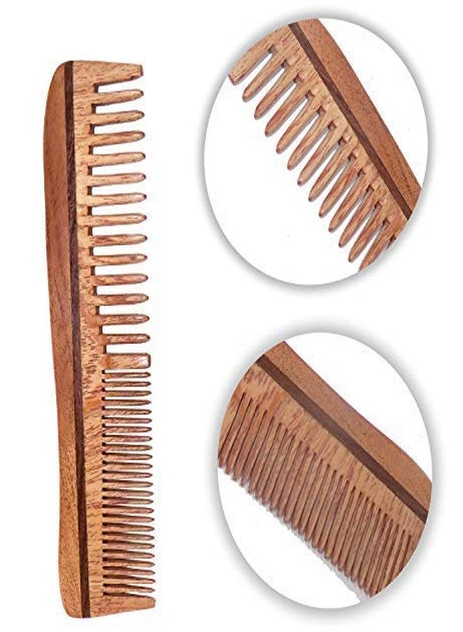 بوكسو مشط بوكسو المصنوع يدويًا من خشب النيم للشعر الخفيف، مناسب للنساء والفتيات والرجال، طقم من قطعتين، بني، عبوة واحدة - Image 4
