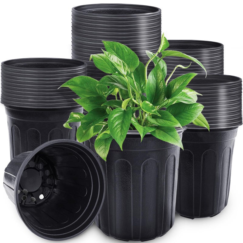 Pynqdfu 60 Pcs 1 Gallon Plant Nursery PotsPlastic Seed Starter Pot with Drainage HolesPlastic Plant Pots for PlantingCuttingsTransplantingHome GardenBlack - Image 2