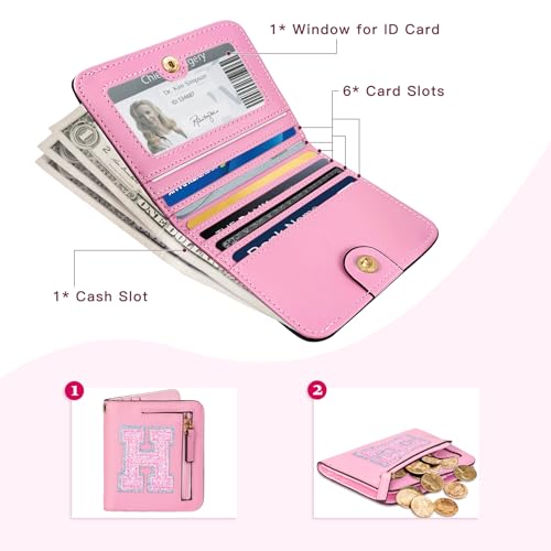 COSHAYSOO Mini Wallet RFID Bifold Travel Essential Purse with Initial Monogrammed Letter Company Anniversary Female Employee Staff Coworker Appreciation Birthday Christmas Thanksgiving Gifts Pink H - Image 4